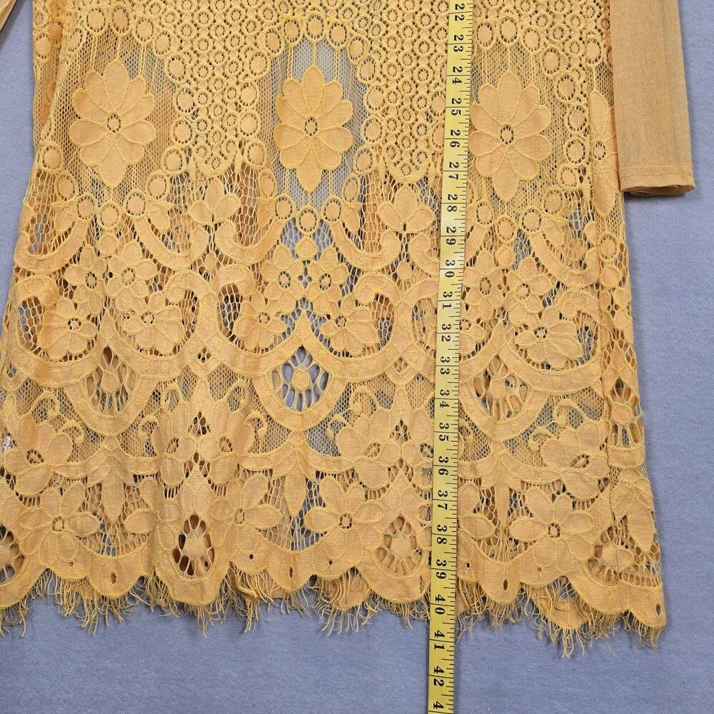 Ember Woman’s Maxi Long Lace Boho Duster Cardigan Mustard Size M - Picture 3 of 9